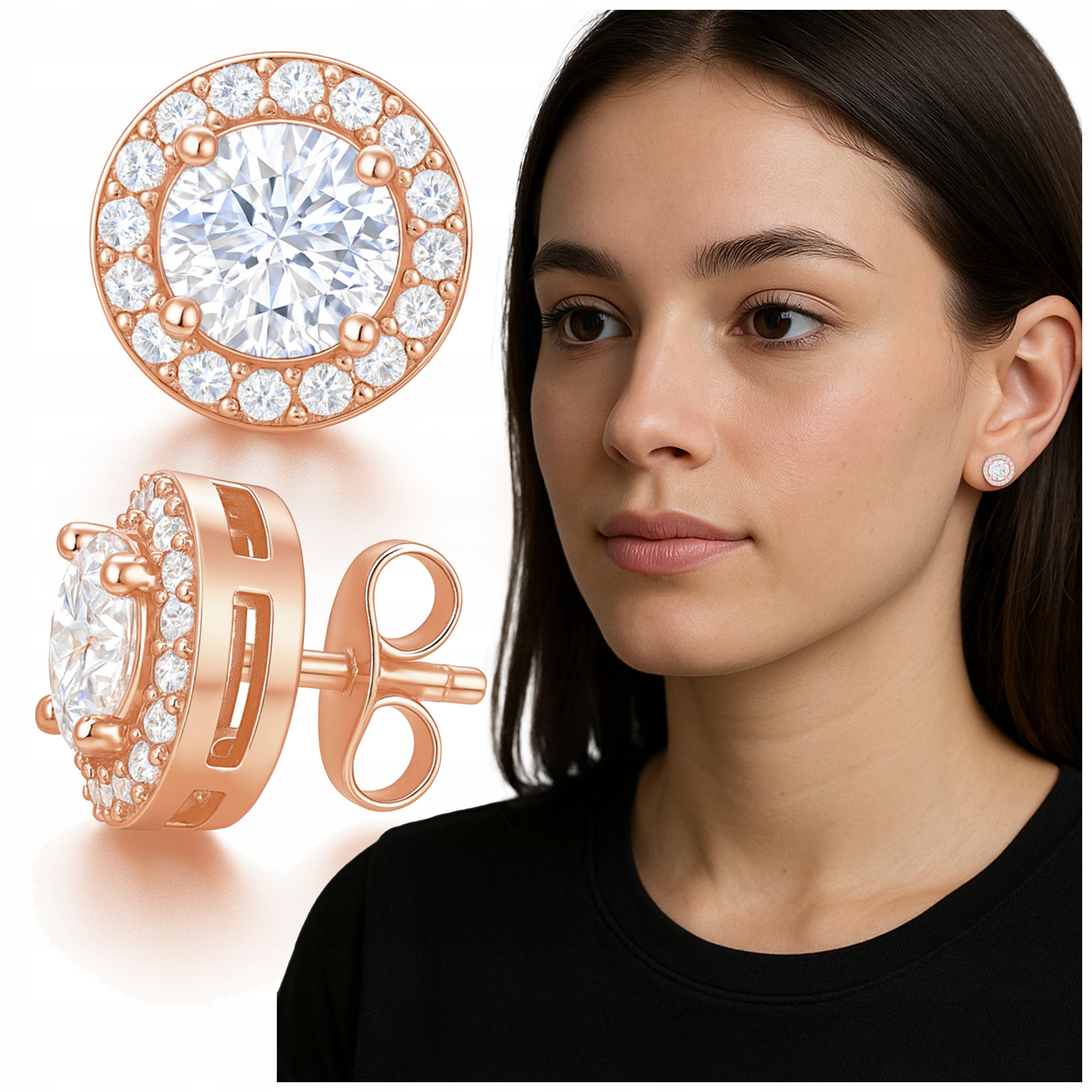 Náušnice Pozlacené kroužky s zirkony Křišťálové Křišťály Stříbro 925