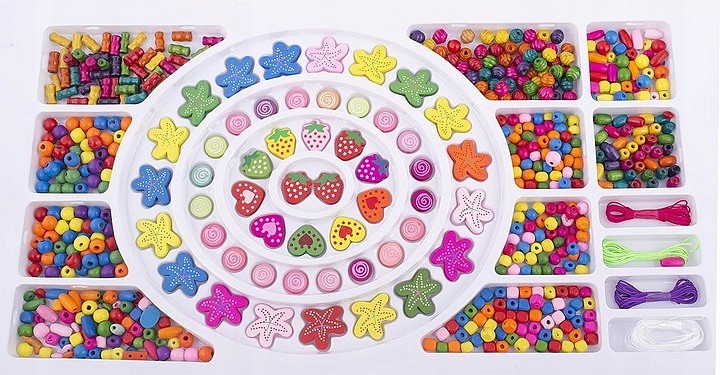 KORALIKI DREWNIANE KREATYWNY ZESTAW BRANSOLETKI Wiek dziecka 6 lat +