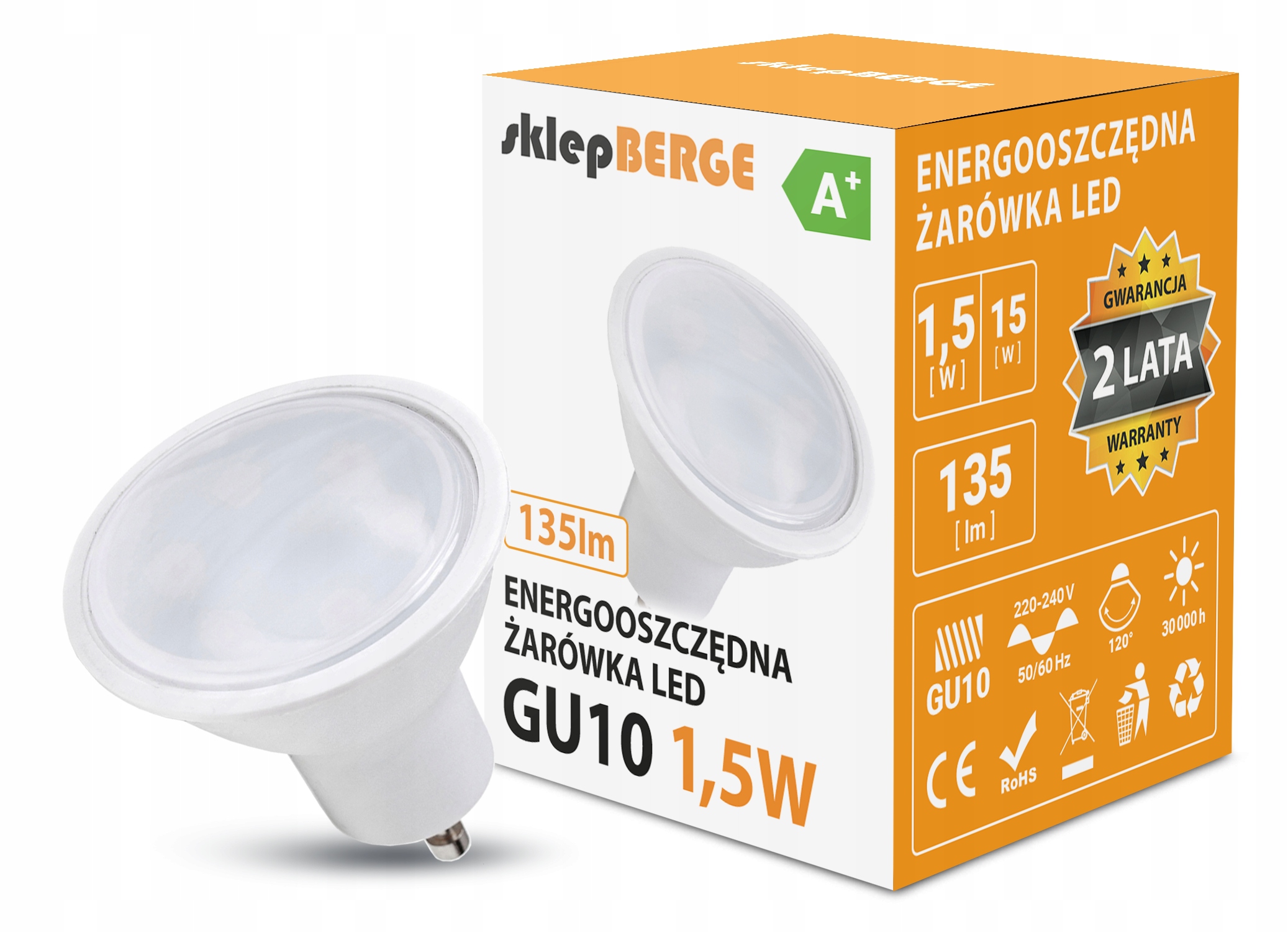 

Żarówka Led GU10 1,5W b.ciepła 3000K
