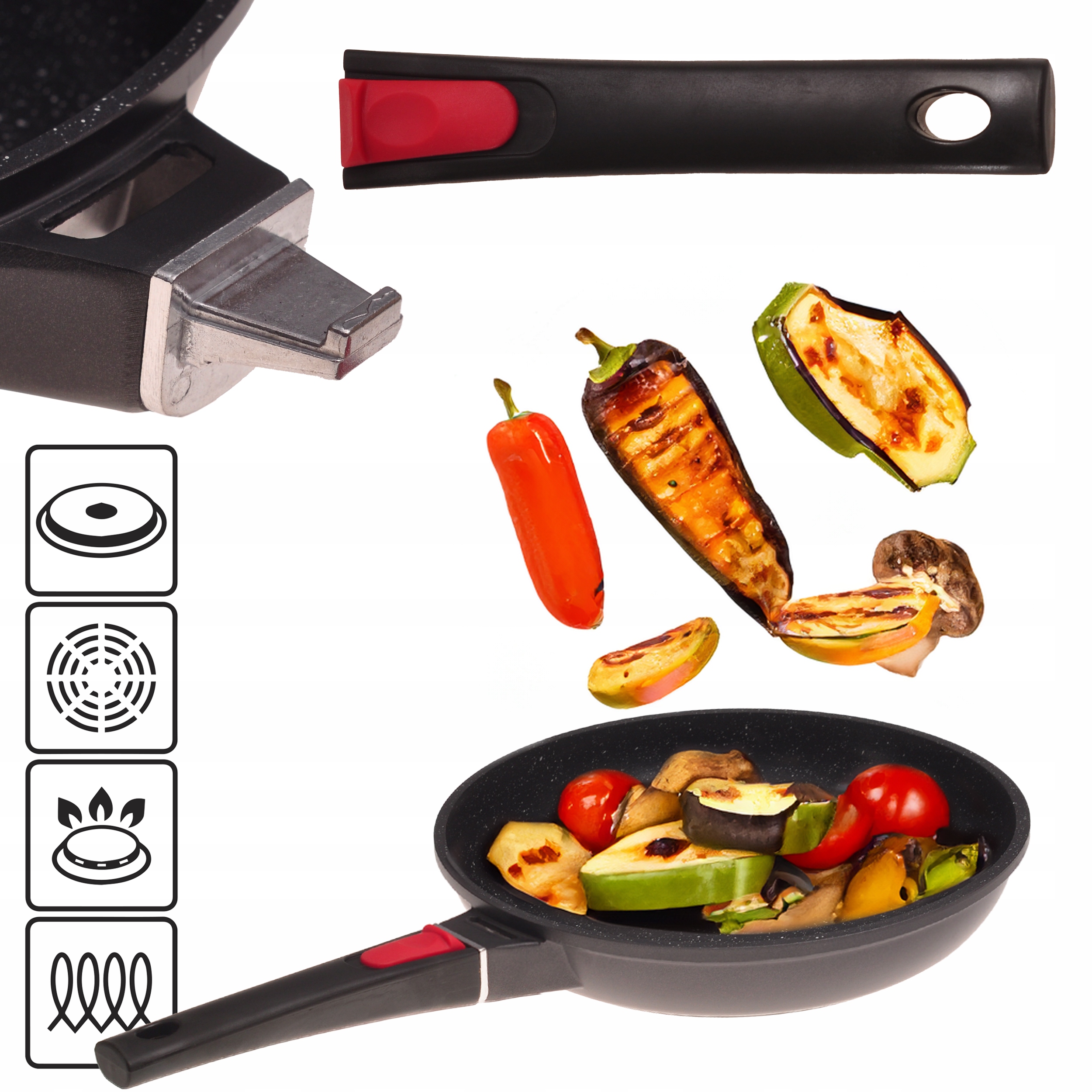 PATELNIA MARMUROWA SOLIDNA GRUBA ODPINANA RĄCZKA GAZ INDUKCJA KAMILLE