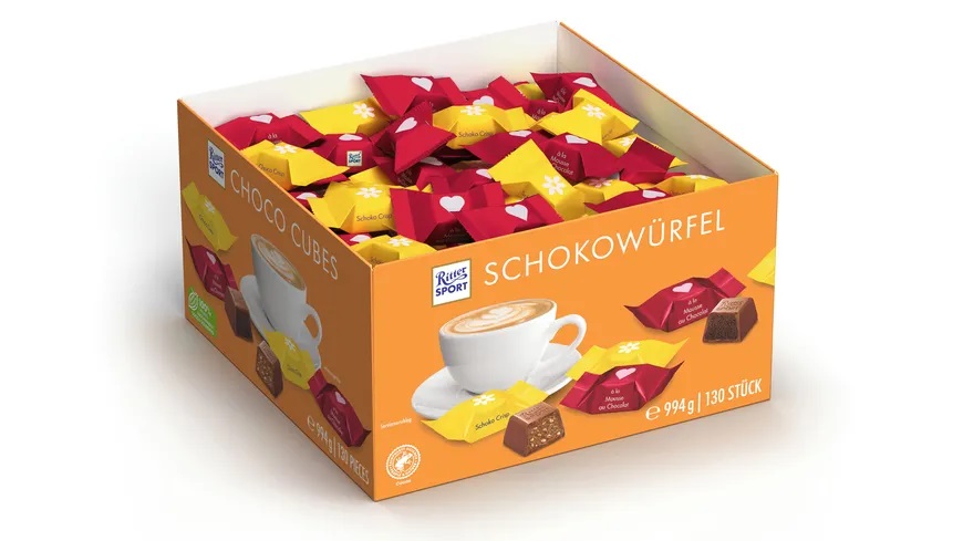 RITTER SPORT czekoladki SCHOKO CRISP&amp;MOUSSE AU CHOCOLAT 130 szt/994g/ Z ...