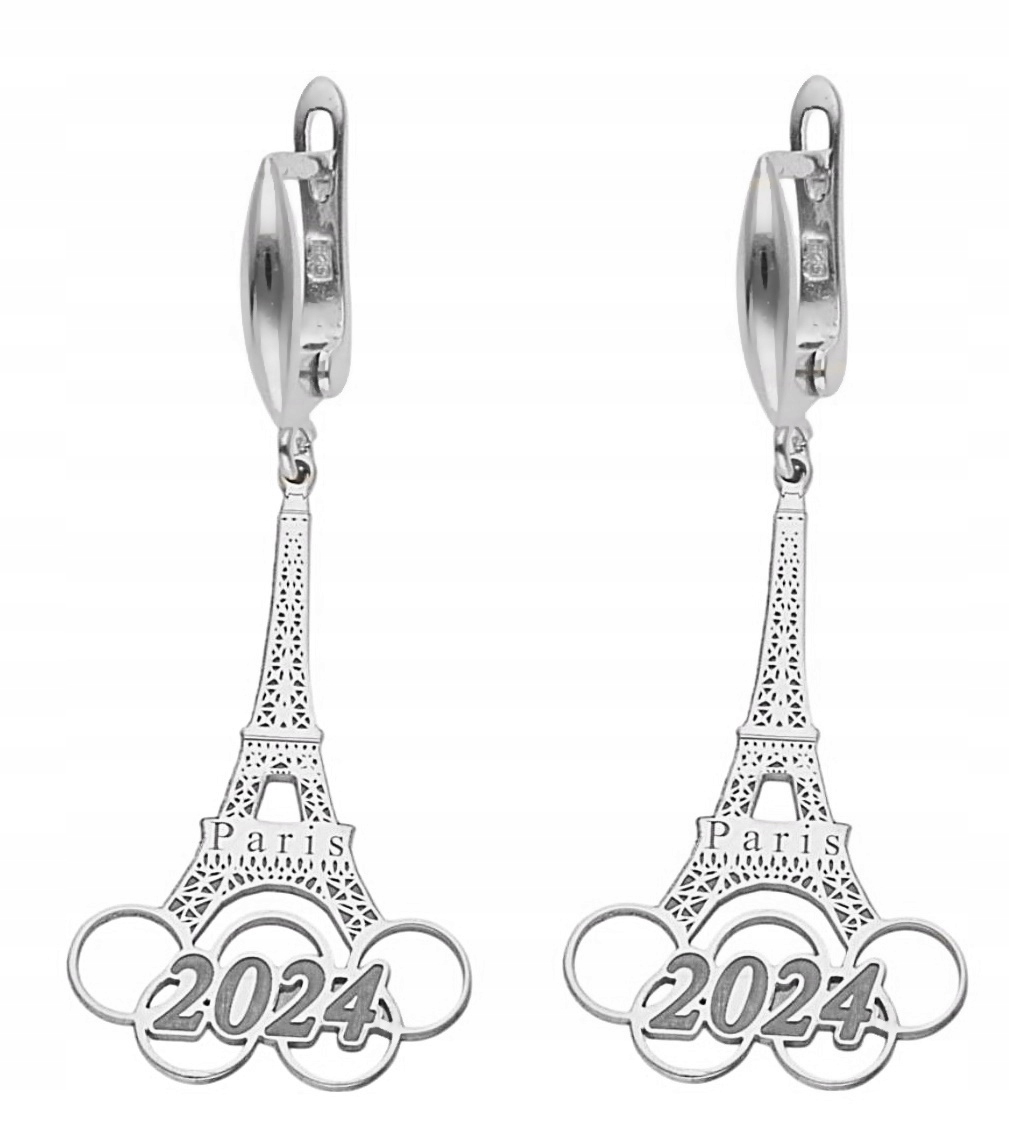 Stříbrné náušnice Ag 925 Olympijské hry 2024 Paříž Věž PW0050524ER