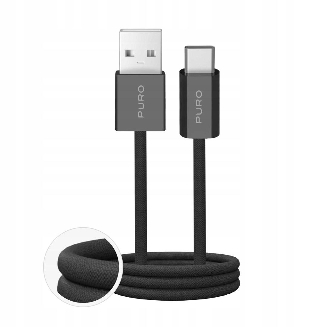 Kabel Usb-a Usb-c v opletení Fabrik 2.0 10W 1.5 m černý Puro