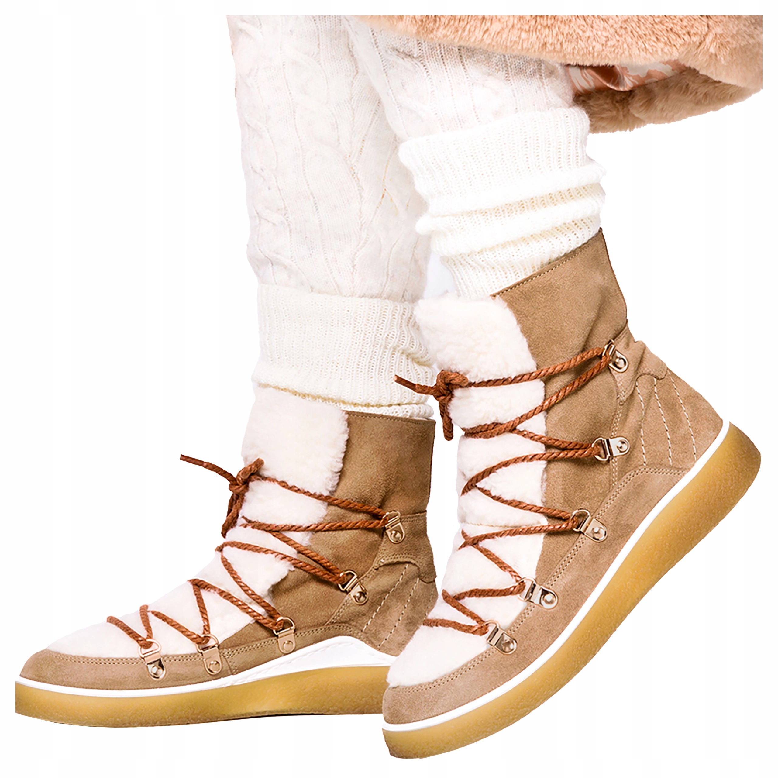 Sněhule Kotníkové Boty Boty s kožíškem Béžové Zimní Dámská obuv velikost 39