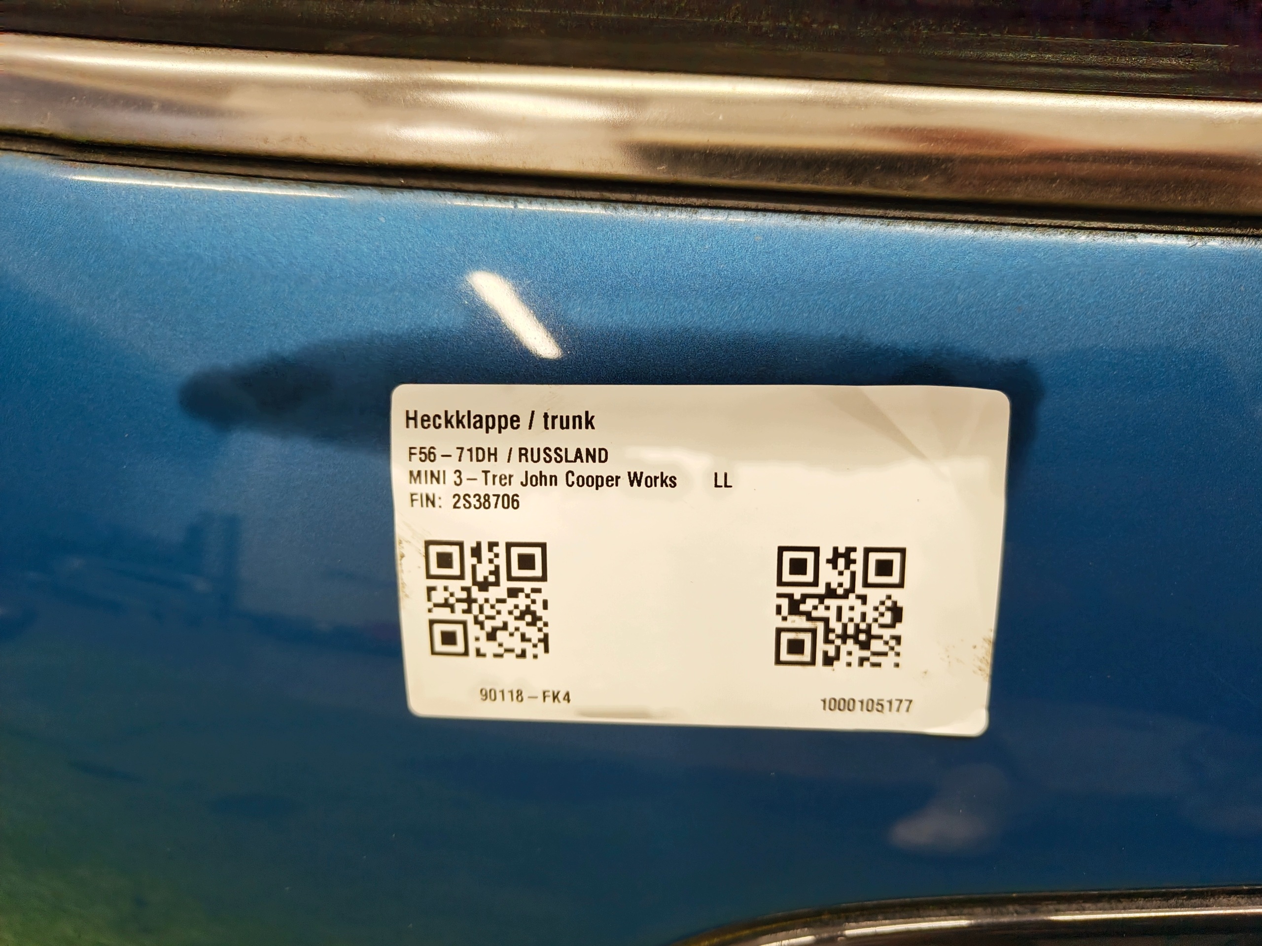 MINI F56 LCI JCW boot door boot colour C2M