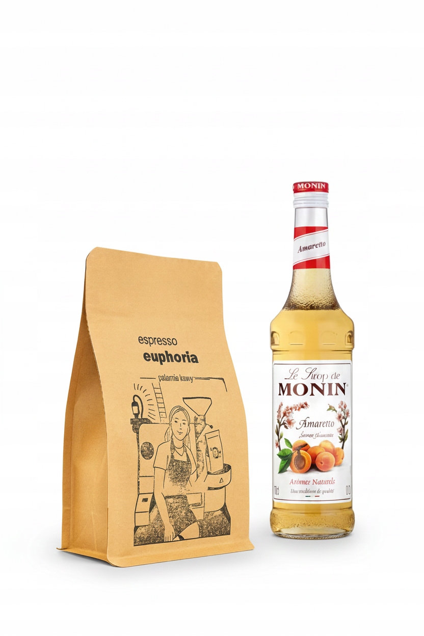 Levně Sirup Monin Amaretto 0,7 l Káva Espresso Euphoria Brazílie Santos 500 g