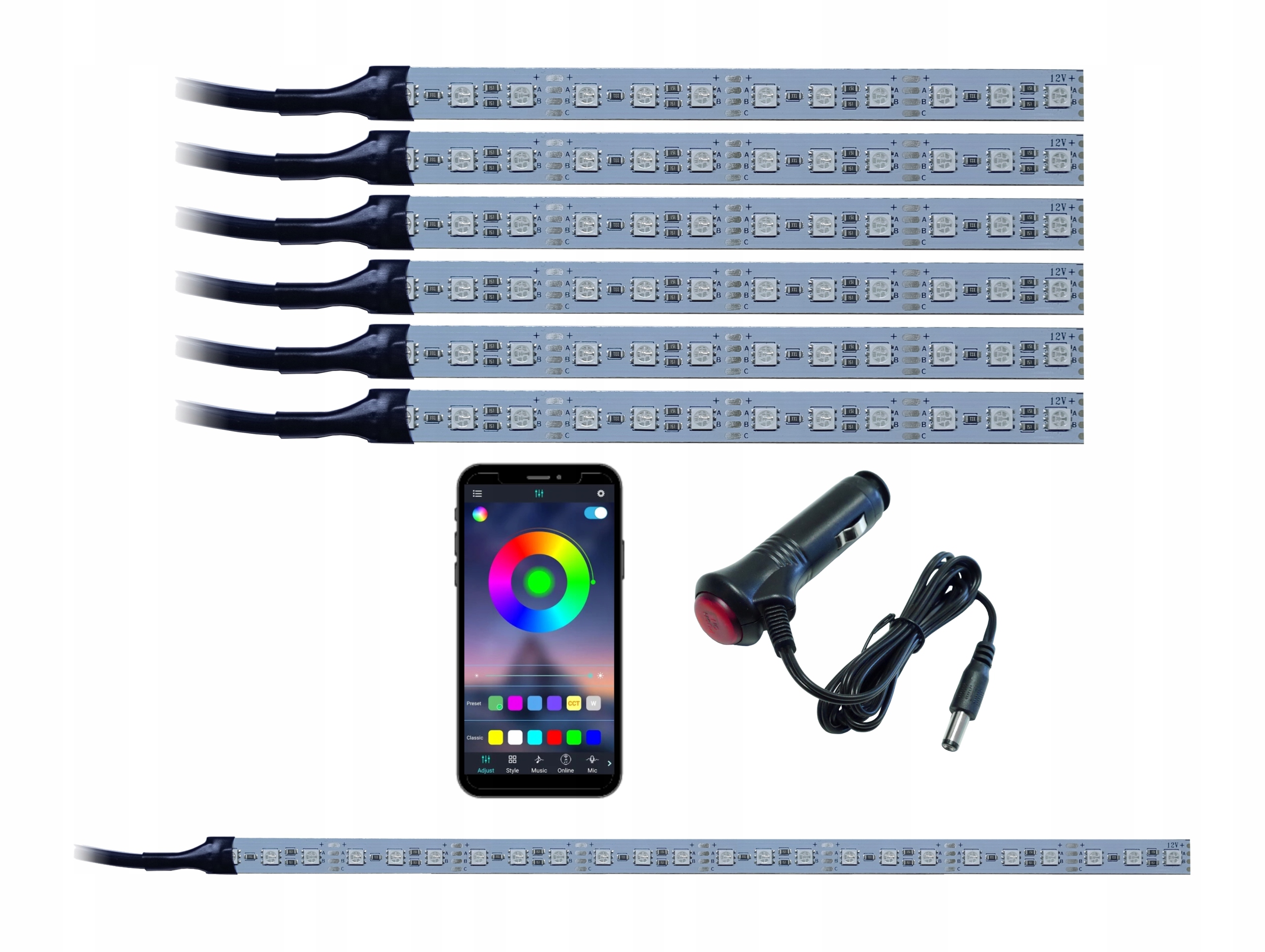 Osvětlení auta Rgb 6x12LED nosič Bluetooth
