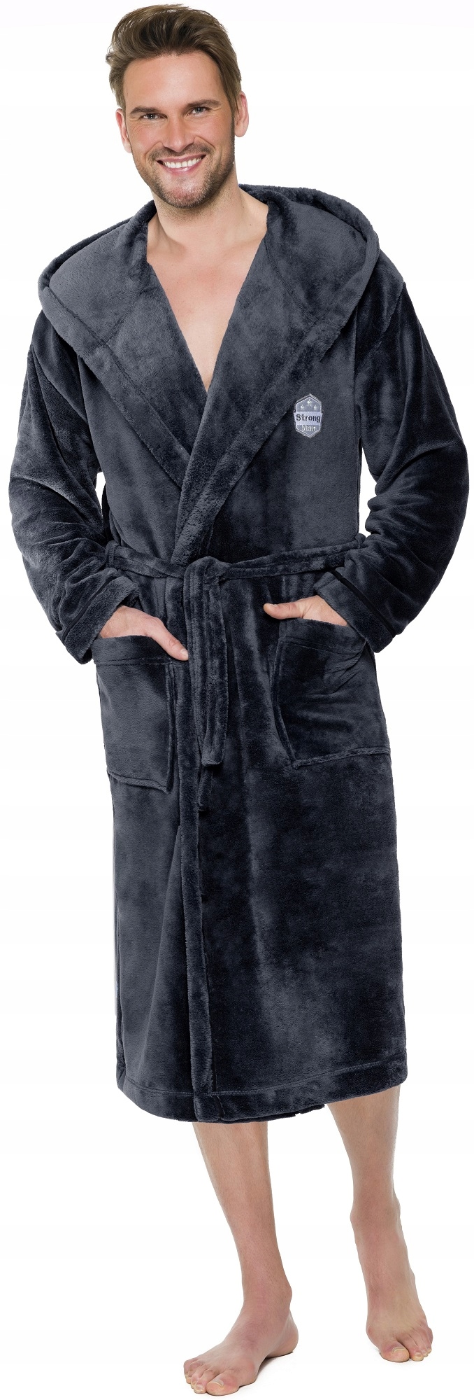 ALEX DŁUGI CIEPŁY SZLAFROK MĘSKI Z KAPTUREM XXL Kaptur z kapturem