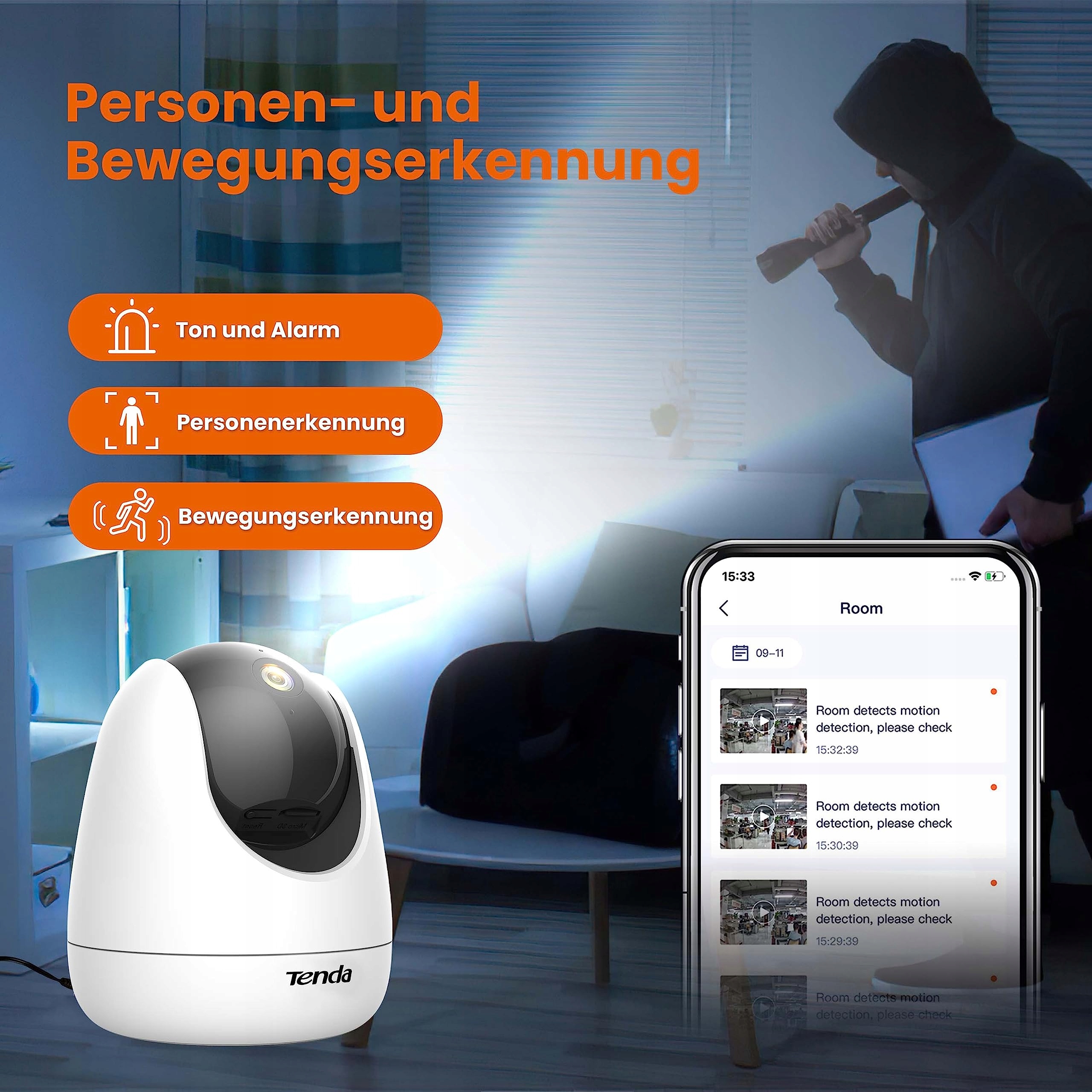 TENDA CP3 Kamera Wewnętrzna 1080p WiFi 360° 12m Nocny Detekcja Ruchu — miniatura 3
