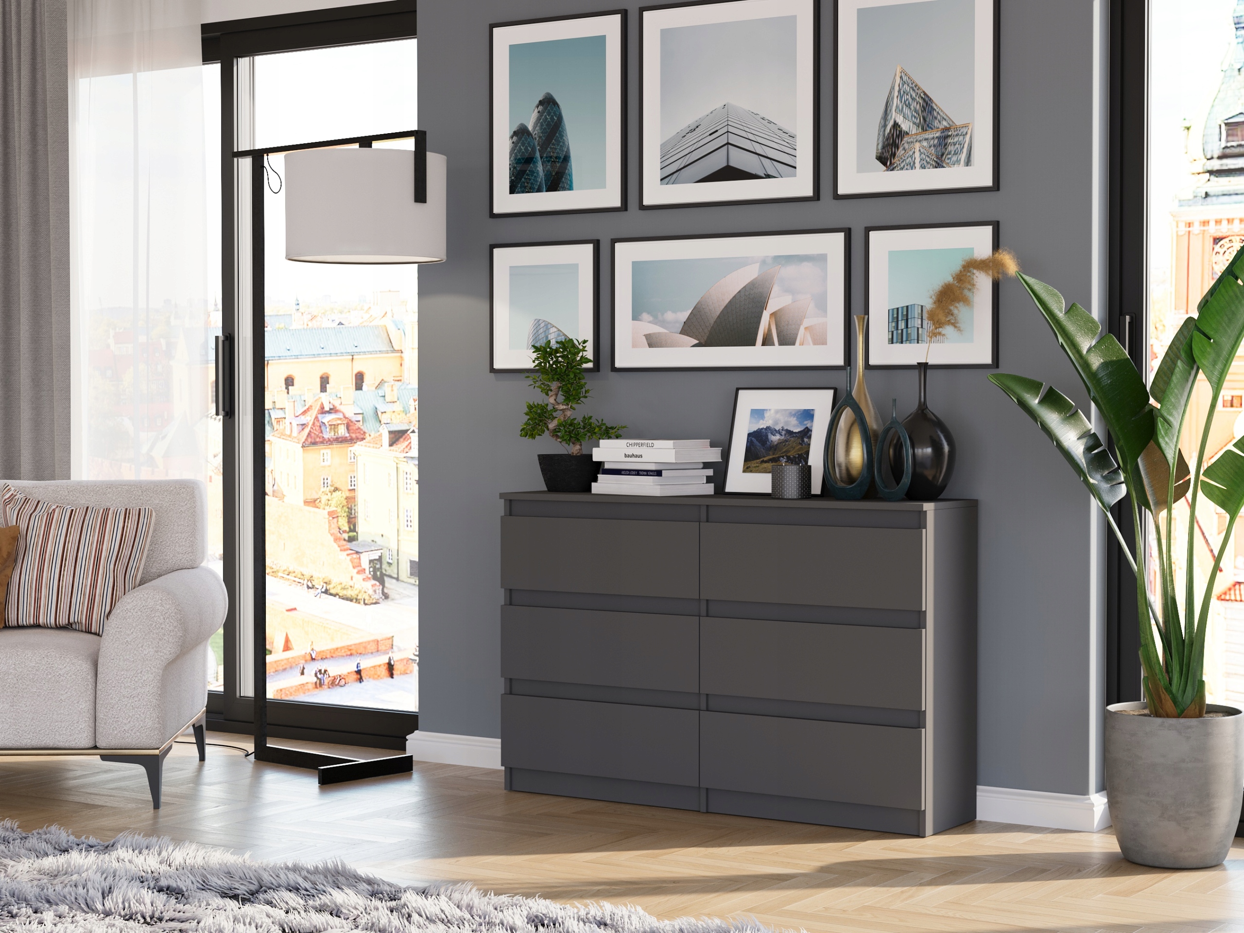 KOMODA 120CM SZAFKA 6 SZUFLAD R-120 ANTRACYT