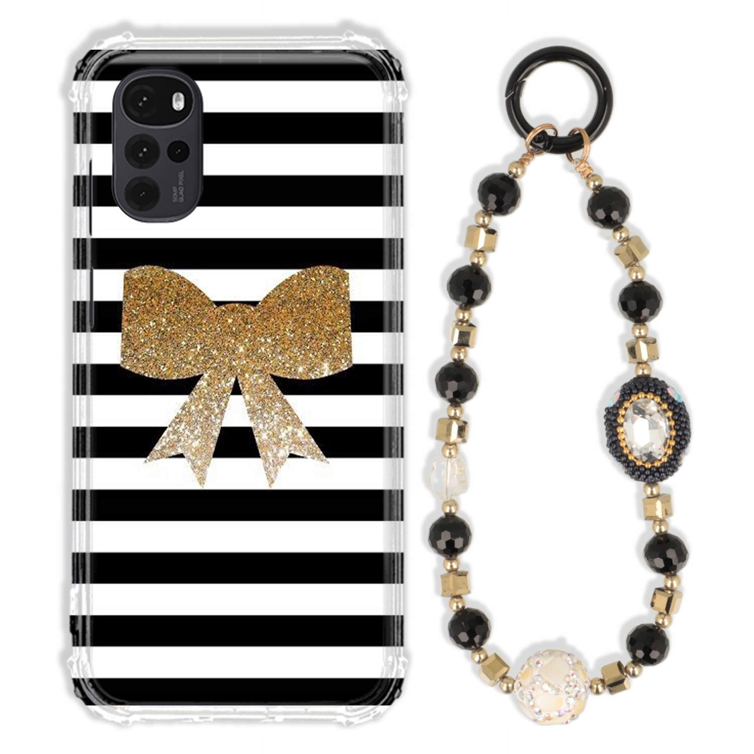 Puzdro Na Motorola G22 4G Antishock Zirkóny Čierno Zlaté Odolné| Silné