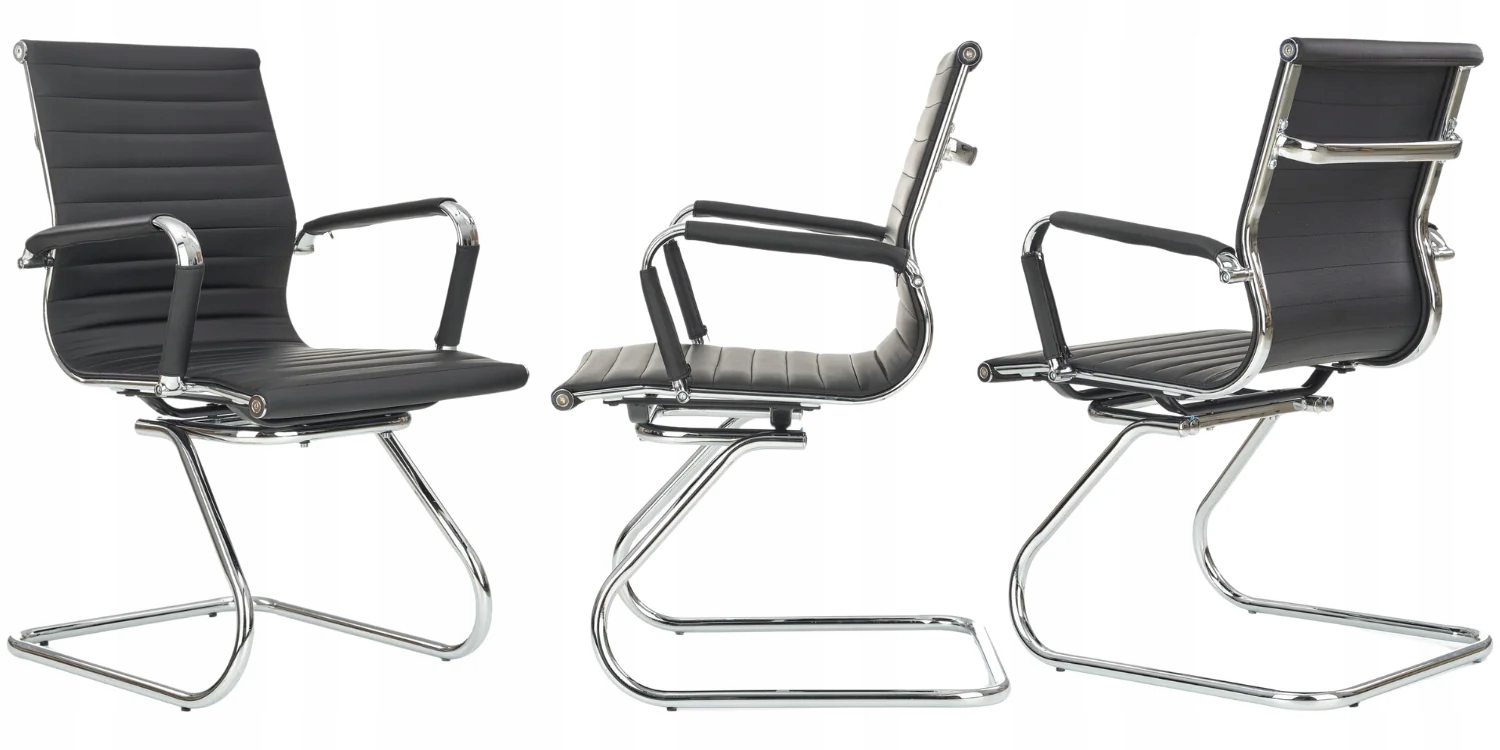 Krzesło Biurowe z Podłokietnikami Czarne Konferencyjne PRESTIGE SKID Kolekcja Prestige