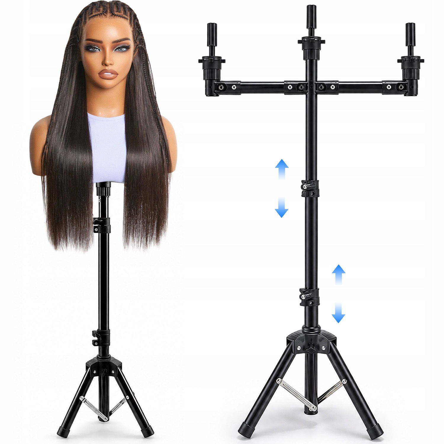 Kovový Stativ Pro 3 Kadeřnické Hlavice, Otáčení O 360°, Pro Školení A Salon