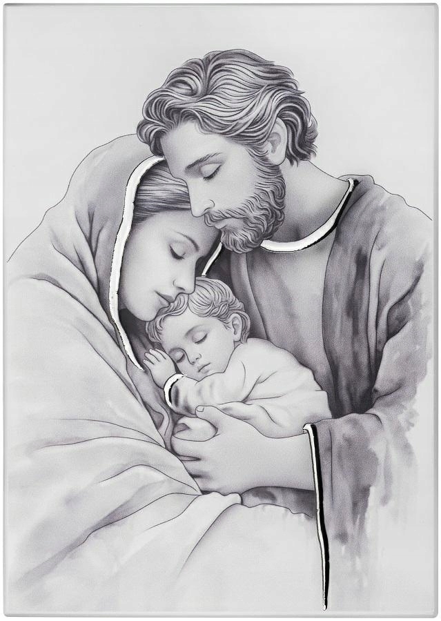 Obraz Svatá rodina 7 x 11 cm Malovaný na dřevě Svatba Výročí Gravírování