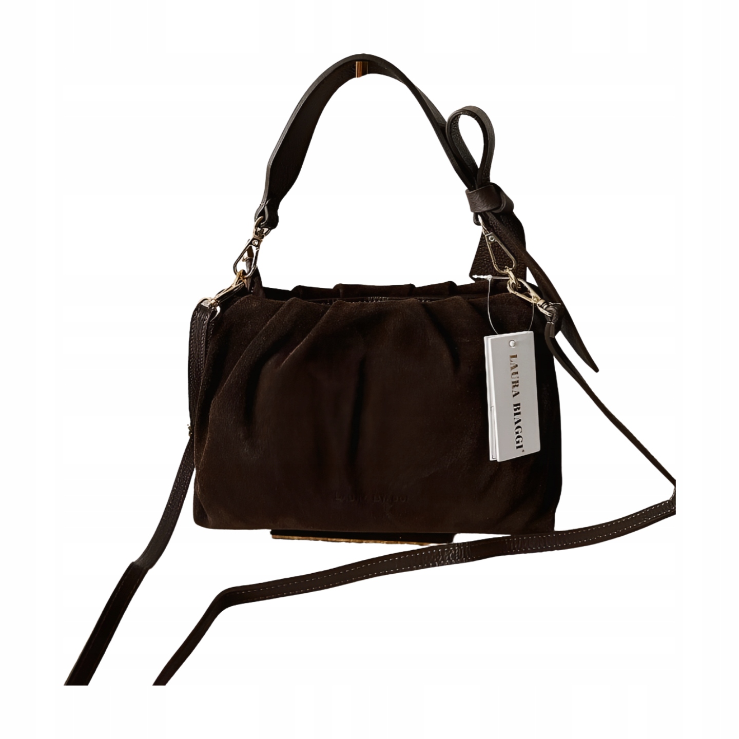 Laura Biaggi kabelka kufřík s mašlí semišová čokoládová