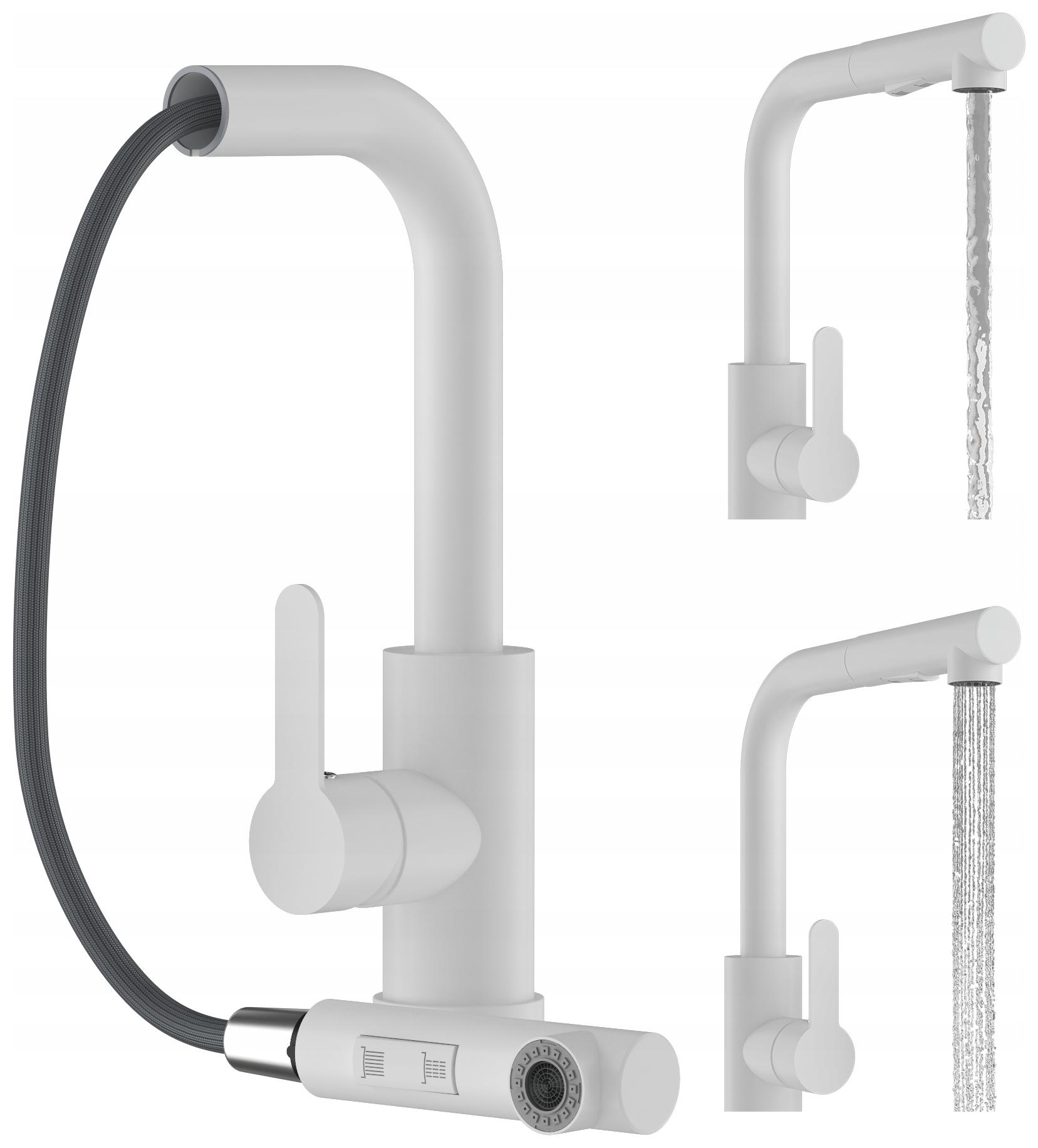 Biela Kuchynská Batéria S Výsuvnou Hubicou, 2 Prúdy, Pre Drez Ebro