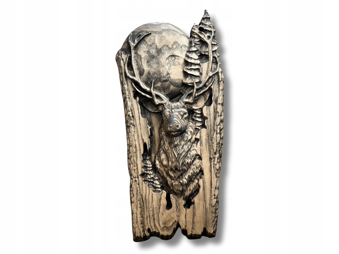 Obraz ve dřevě Jelen jako dárek pro lovce 30 cm na pozadí měsíce a lesa