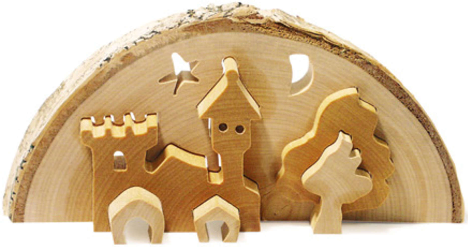 DREWNIANA OZDOBA ŚWIĄTECZNA ZAMEK 3D + ŚWIECZNIK