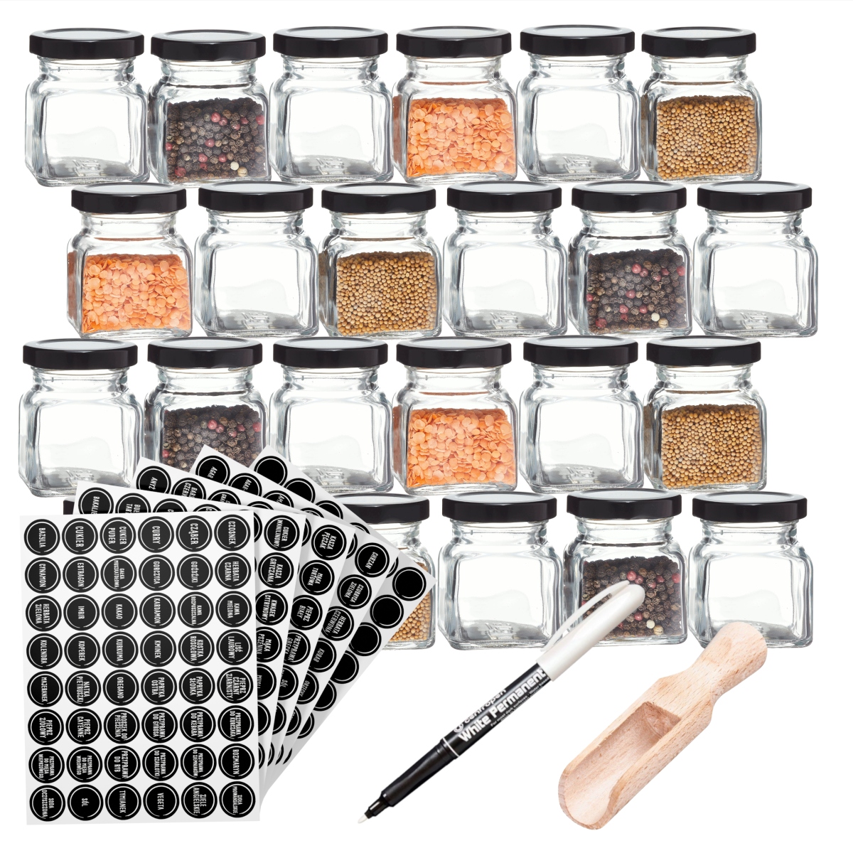 

24 x Słoik na przyprawy 120ml 240 naklejek