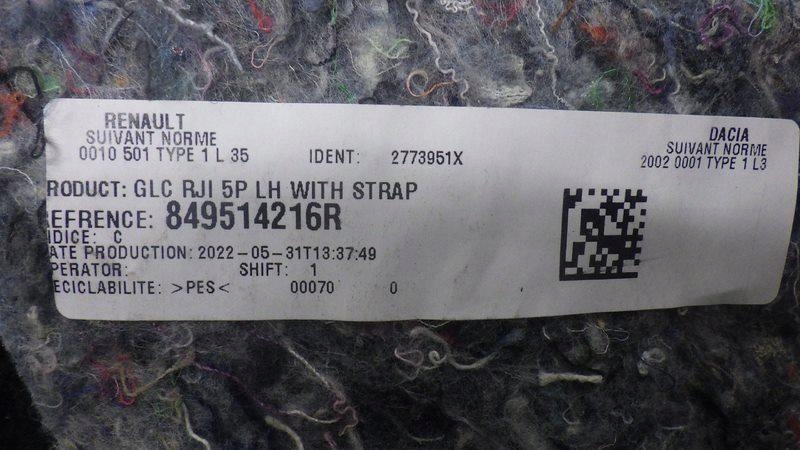 TAPICERKA BAGAŻNIKA LEWY TYŁ DACIA JOGGER 849514216R Producent części Dacia OE