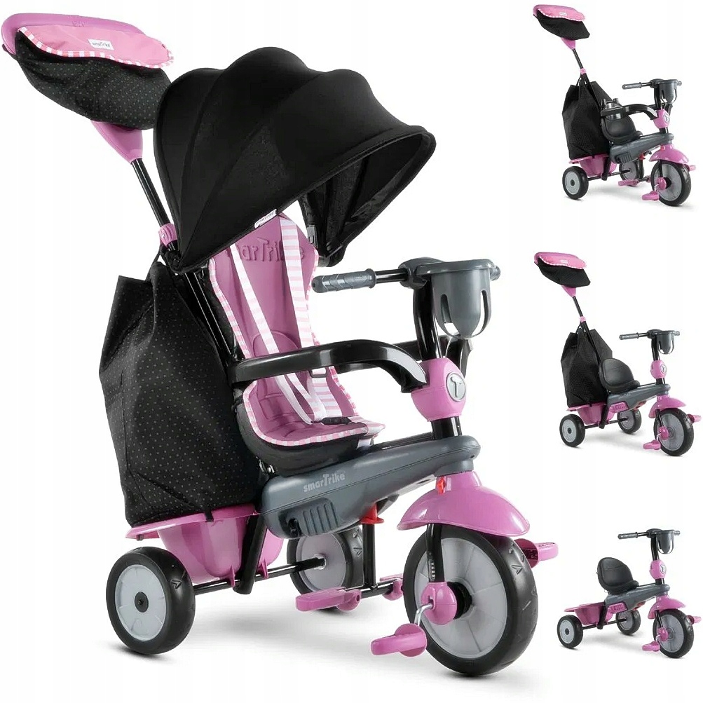 Wózek 4w1 Spacerówka Rowerek Trójkołowy dla dzieci 15-36m różowy SmarTrike