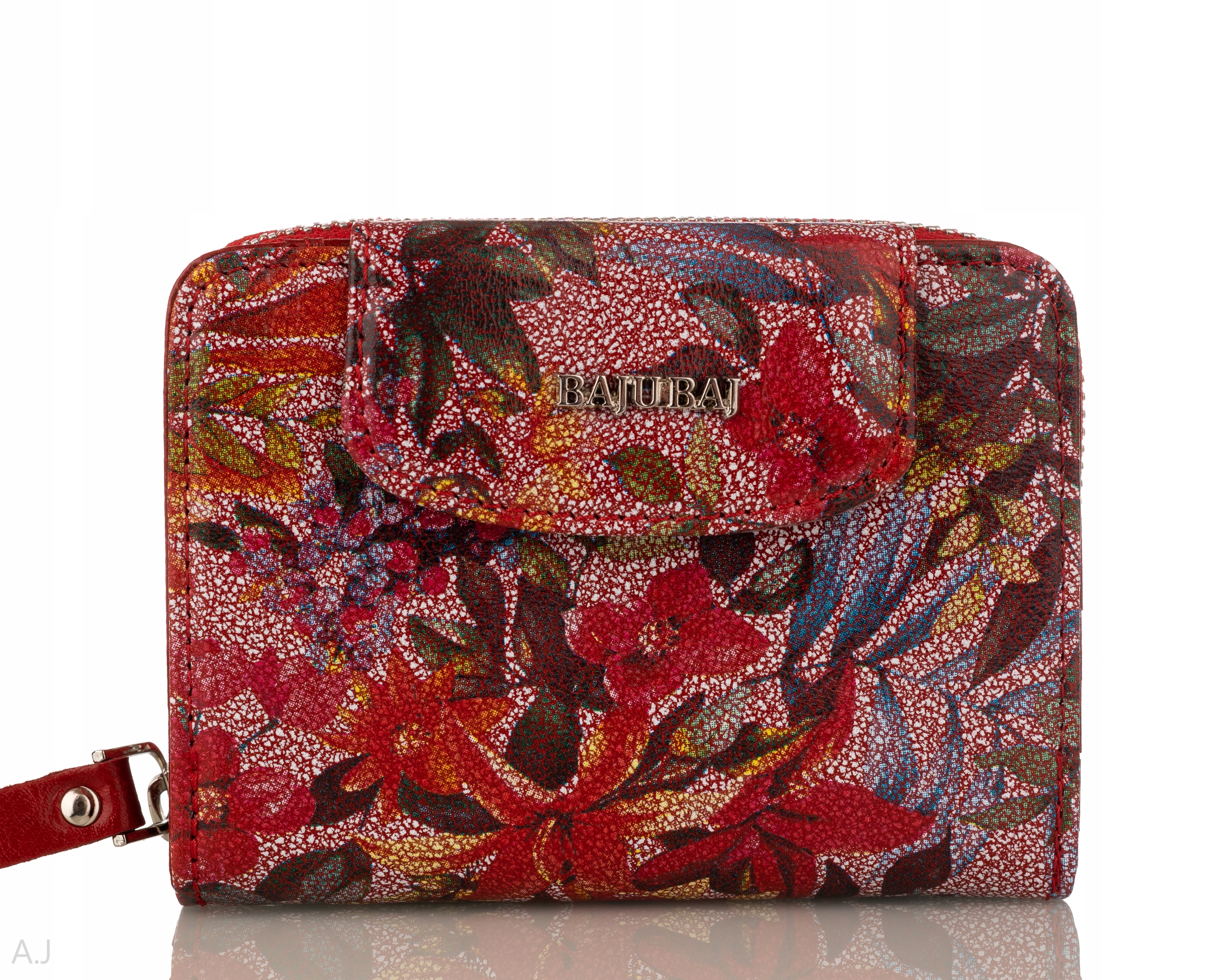 Dámská Kožená Peněženka S Velkým Zipem Z Kůže A Květinami