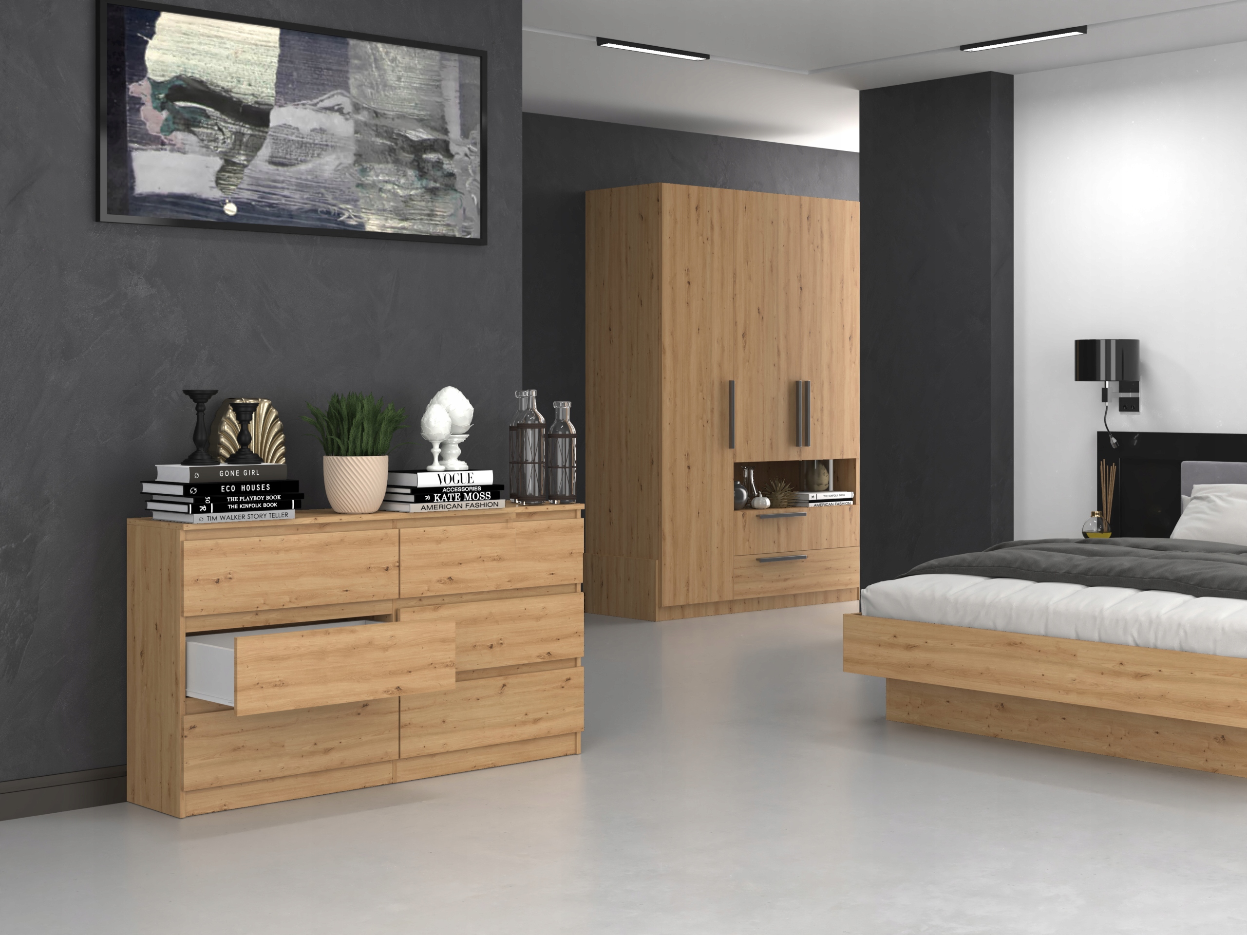 DUŻA KOMODA MALWA M6 140CM 6 SZUFLAD DĄB ARTISAN Kolekcja 9994915310372