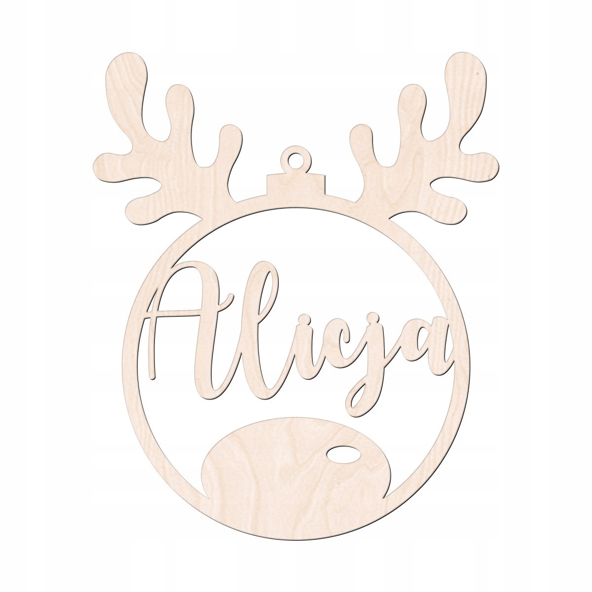 BOMBKA Z IMIENIEM DREWNIANA ŚWIĘTA RENIFER RUDOLF