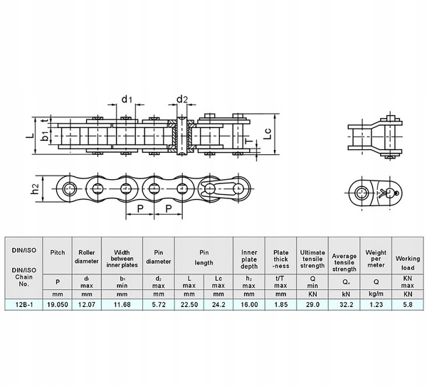 ŁAŃCUCH ROLKOWY 3/4" 12B-1 PACZKA 5 METRÓW Numer katalogowy części 12B-1