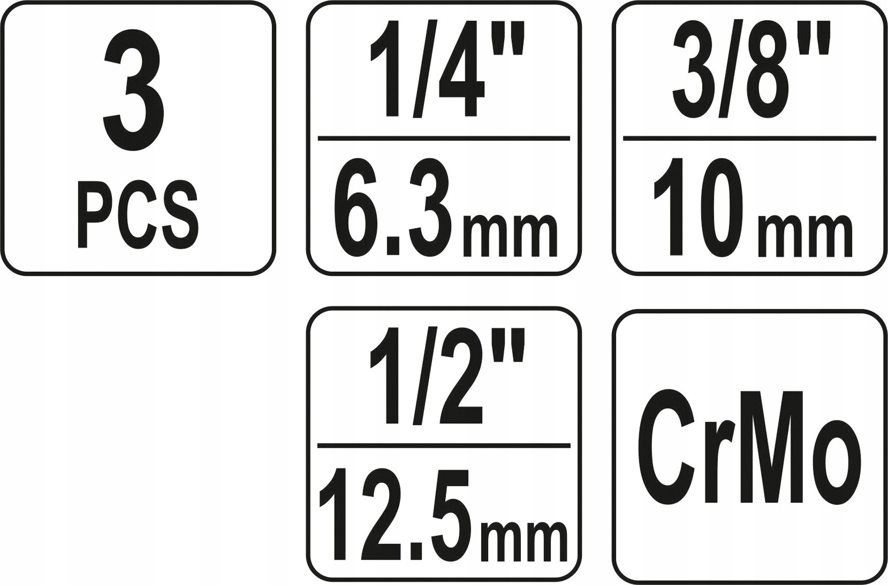 ZESTAW PRZEGUBÓW UDAROWYCH 1/4", 3/8", 1/2" YATO Mocowanie 1/4