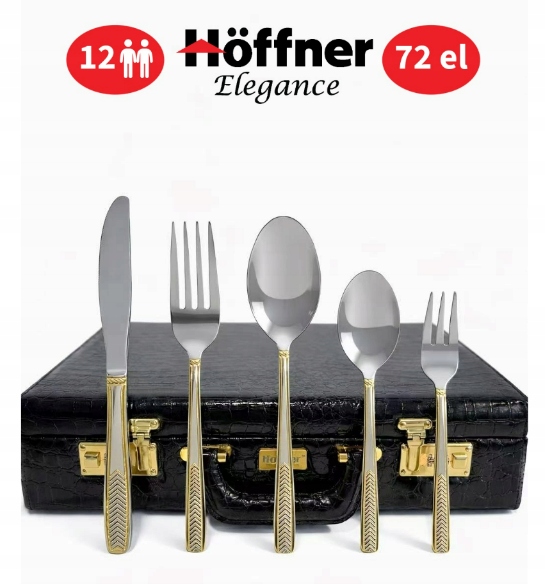 ELEGANCKI ZESTAW SZTUĆCÓW NA 12 OSÓB WALIZKA 72 ELEMENTY ZŁOTO - GOLD