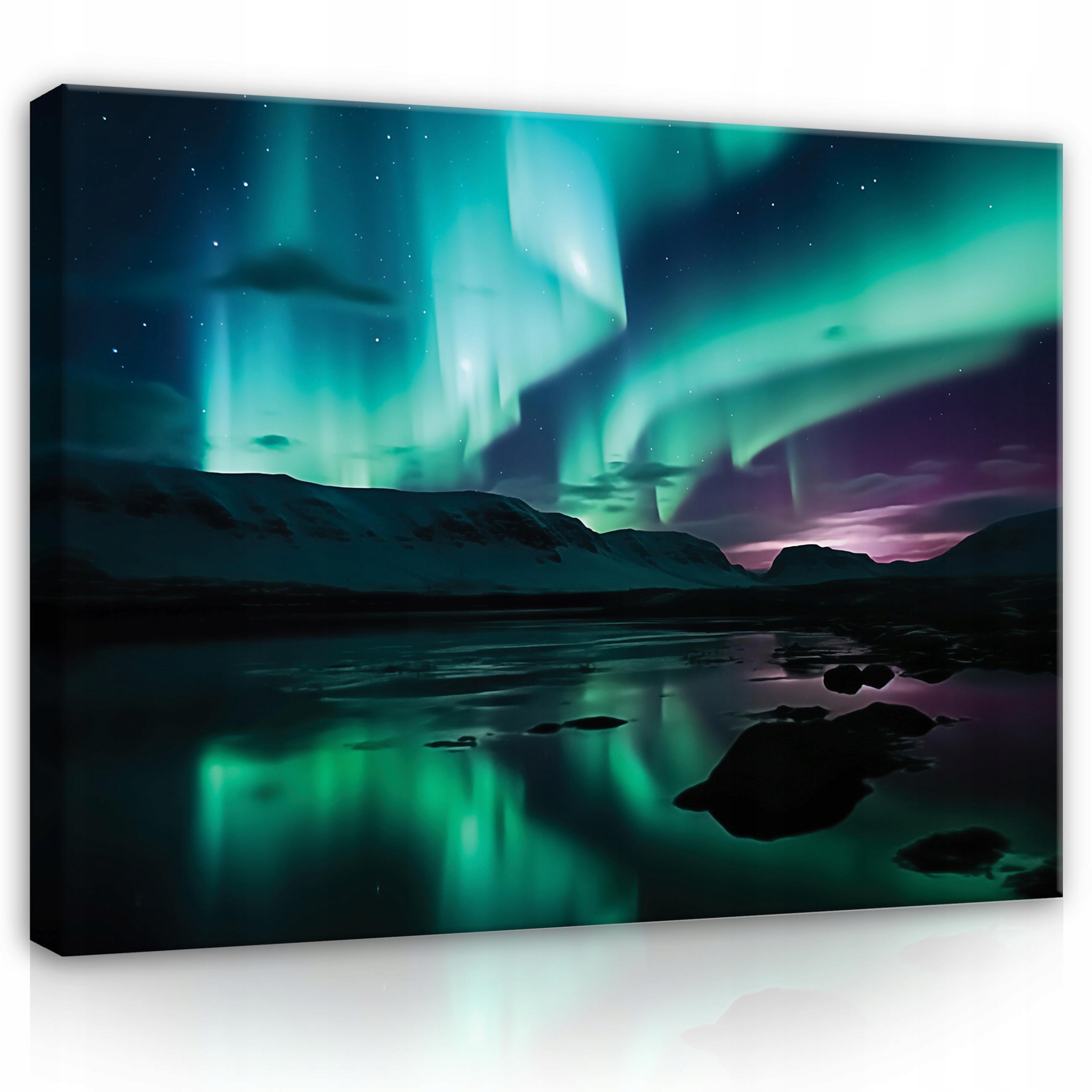 Obraz Na Plátně Stěna Polární Záře Noc Hory Pohled Ložnice Obývací Pokoj 100x70