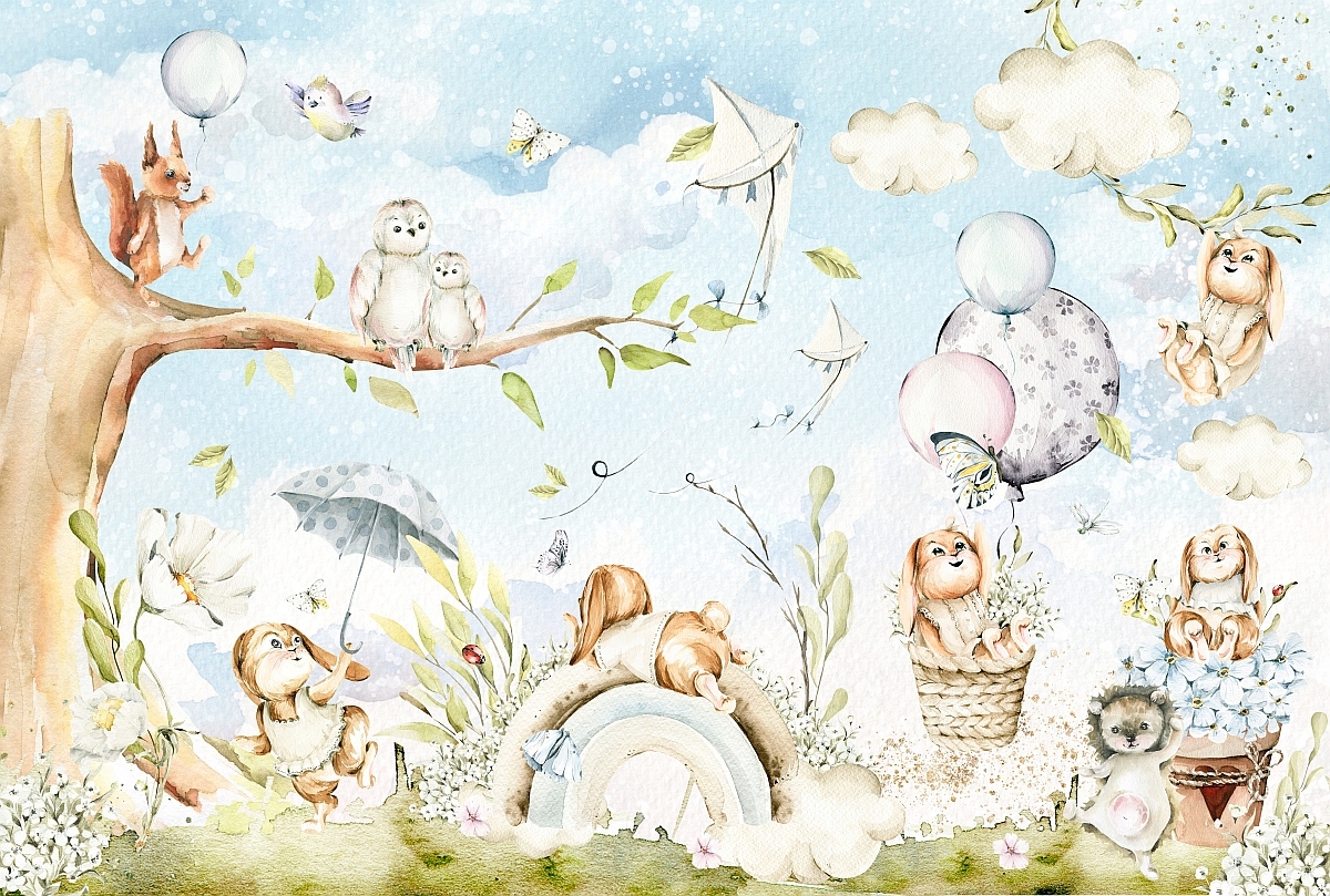 

Tapeta dla dzieci łąka, wesołe króliczki 368x248