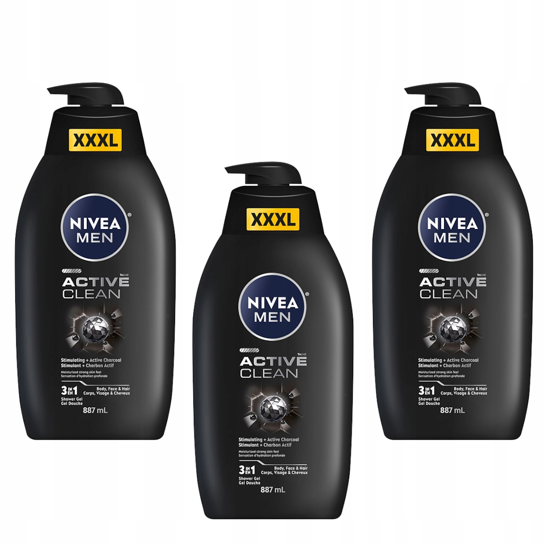 Nivea Active Clean Żel pod prysznic 3 x 887 ml
