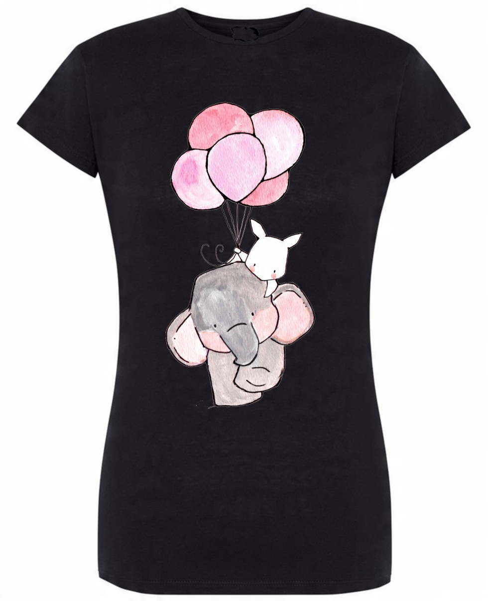 

Walentynki T-Shirt damski nadruk Słonik Balony S