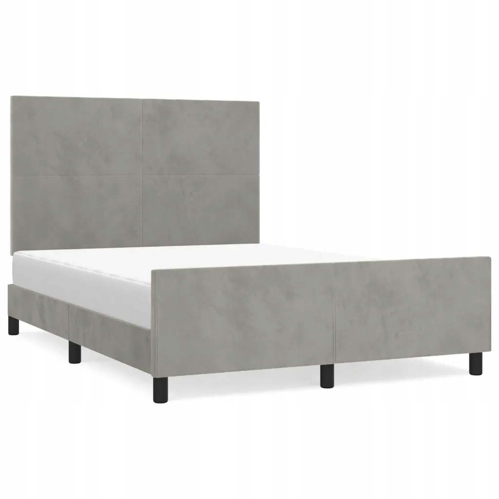 Rám postele s čelem sametový, světle šedý, 203 x 146 x 118/128 cm