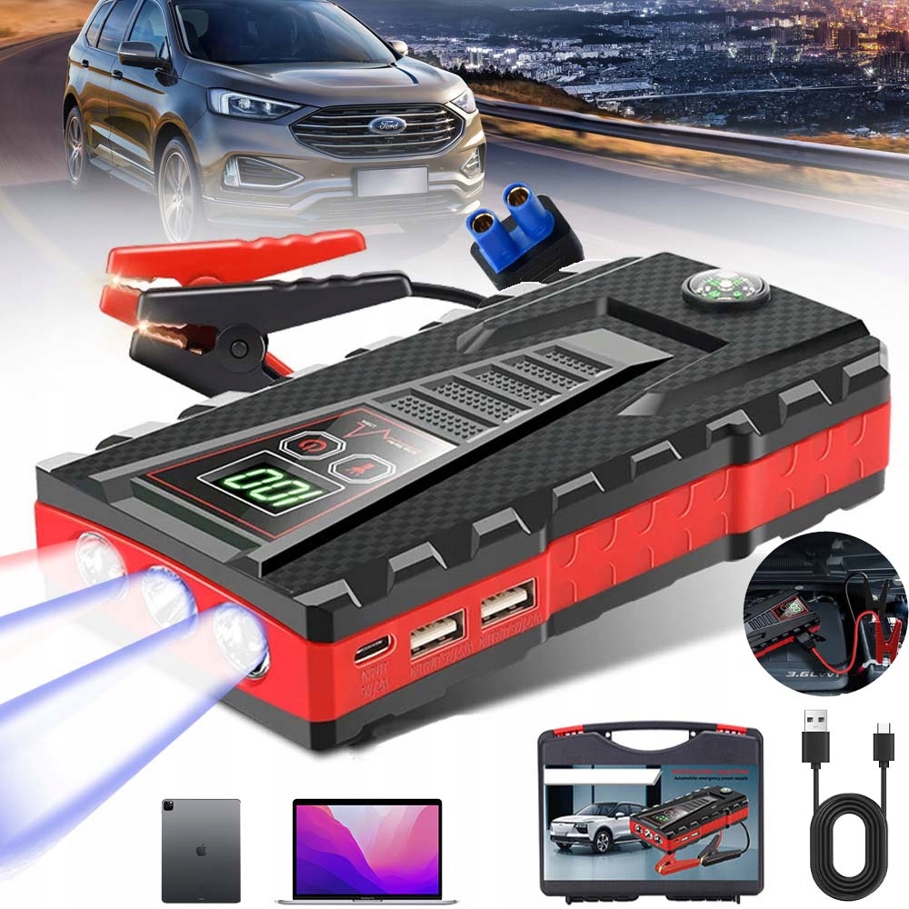 Startér Do Auta 99800 Mah S Power Bankou, Led Svítilna, Nouzová Funkce