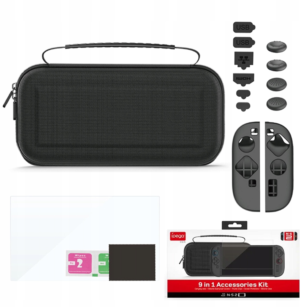 iPega Zestaw 9w1 etui szkło zatyczki nakładki na pady do Nintendo Switch 2