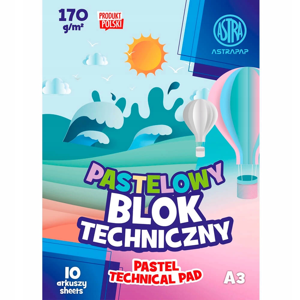 

Blok techniczny Astra 10 pastelowych kartek A3