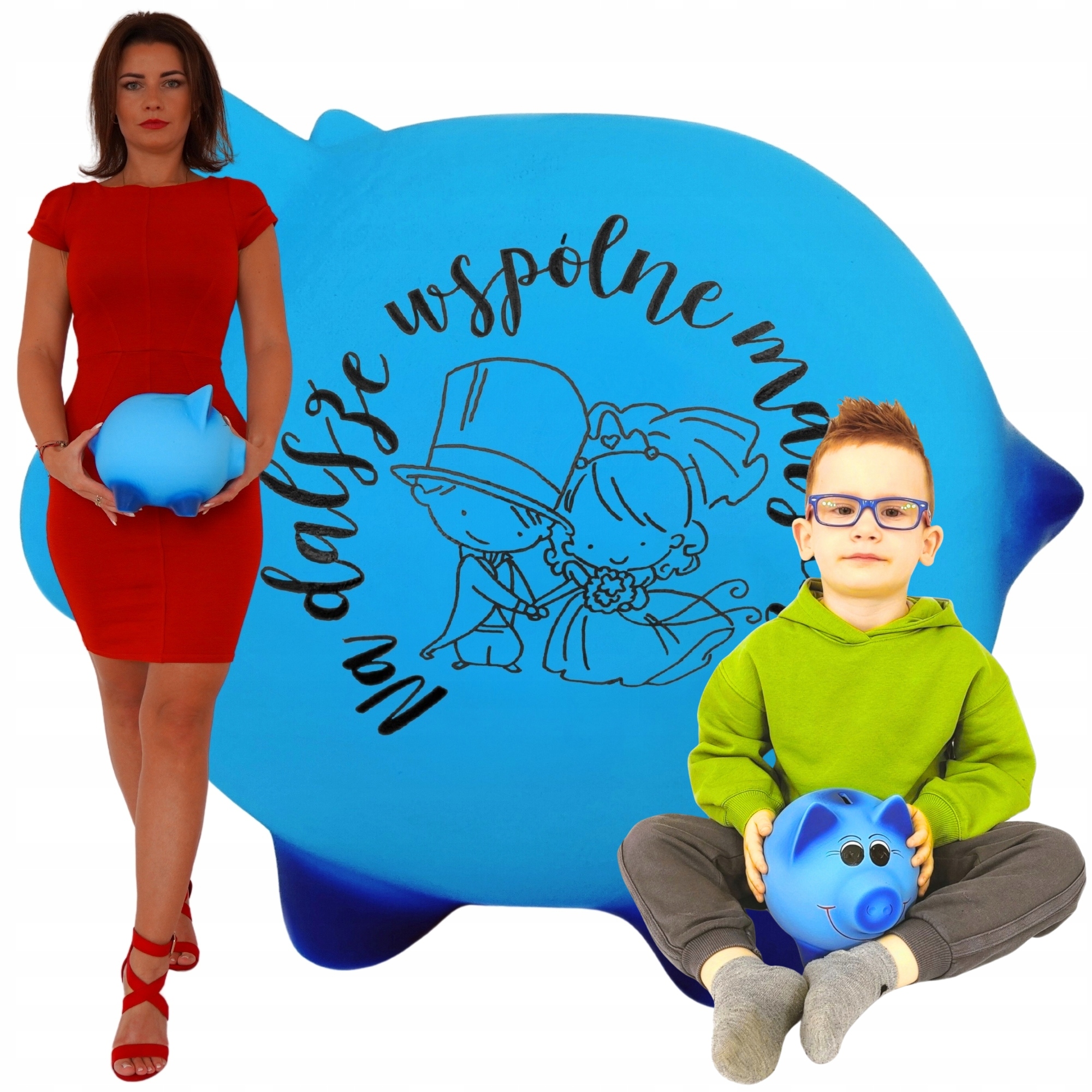 Pokladnička prasátko Velké modré S Jménem personalizovaná tvůj nápis Text