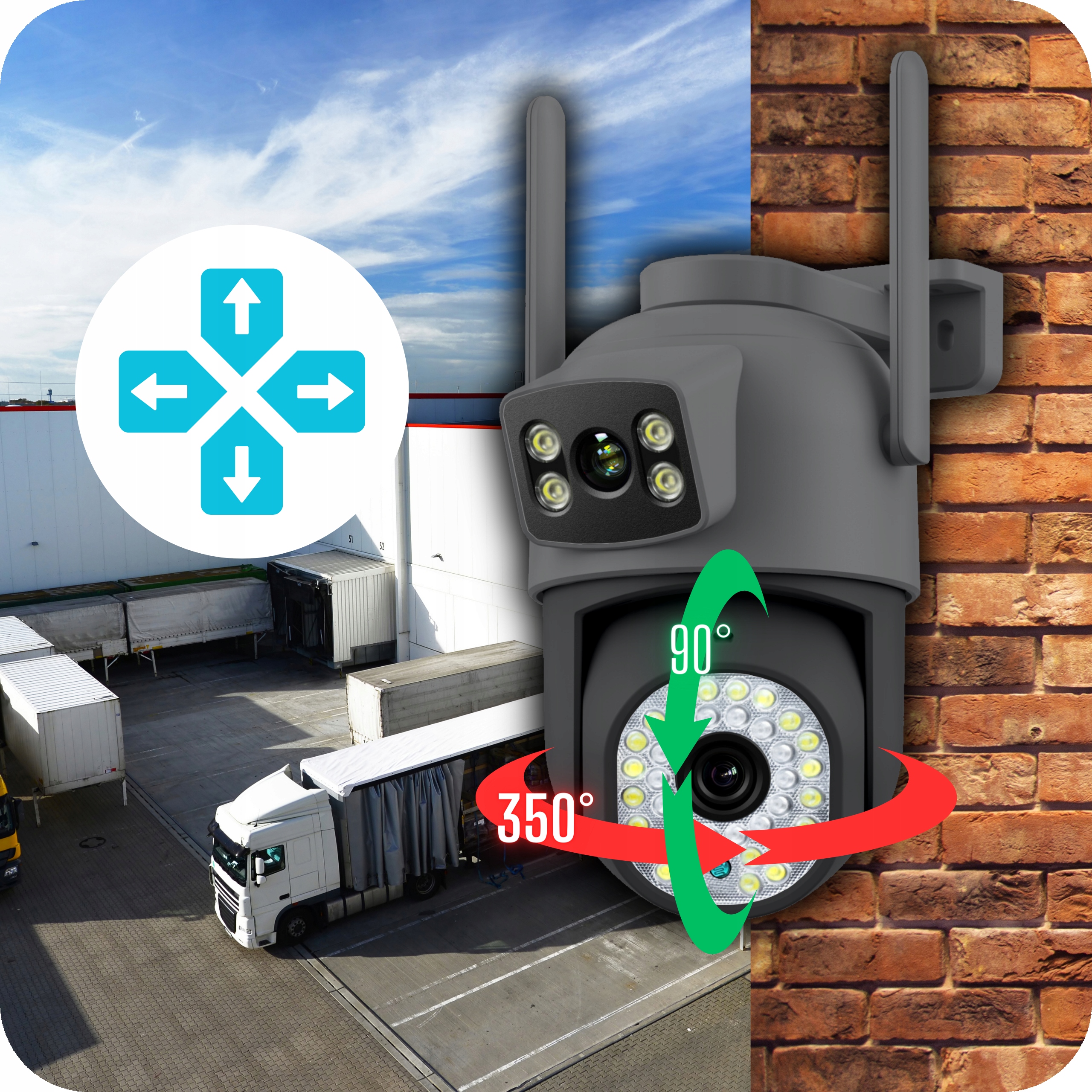 PODWÓJNA KAMERA WIFI IP SMART ZEWNĘTRZNA OBROTOWA 2x3MP APLIKACJA ZOOM PUSH Kod producenta CZUJNIK RUCHU ALARM 3MPX FULLHD ZEWNĘTRZNA