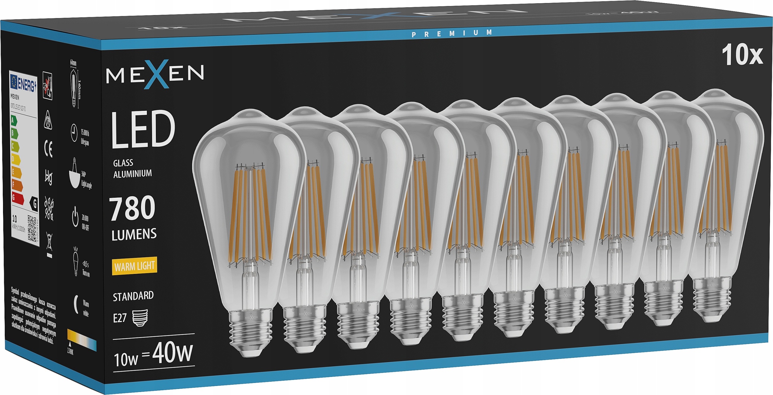 Mexen Vintis 10X Žárovka Filament Led E27 ST64 10W 2700K 780 LM Smoke