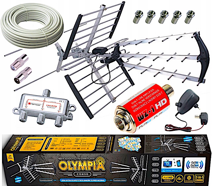 

Antena BX1000 DVBT2 200km 4K Zestaw 3TV +kabel 20m
