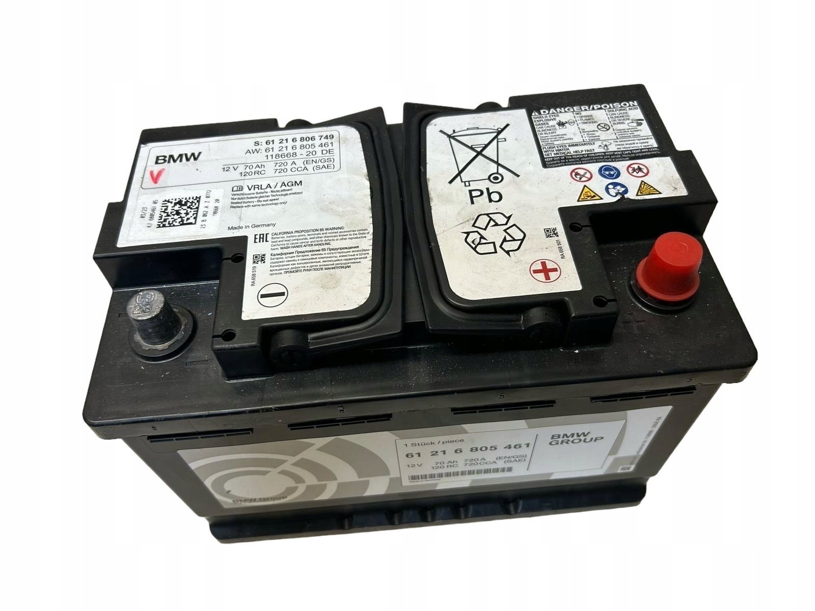 AKUMULATOR BATERIA AGM START-STOP BMW 70Ah 720A 23R ORYGINAŁ 6806749 ...