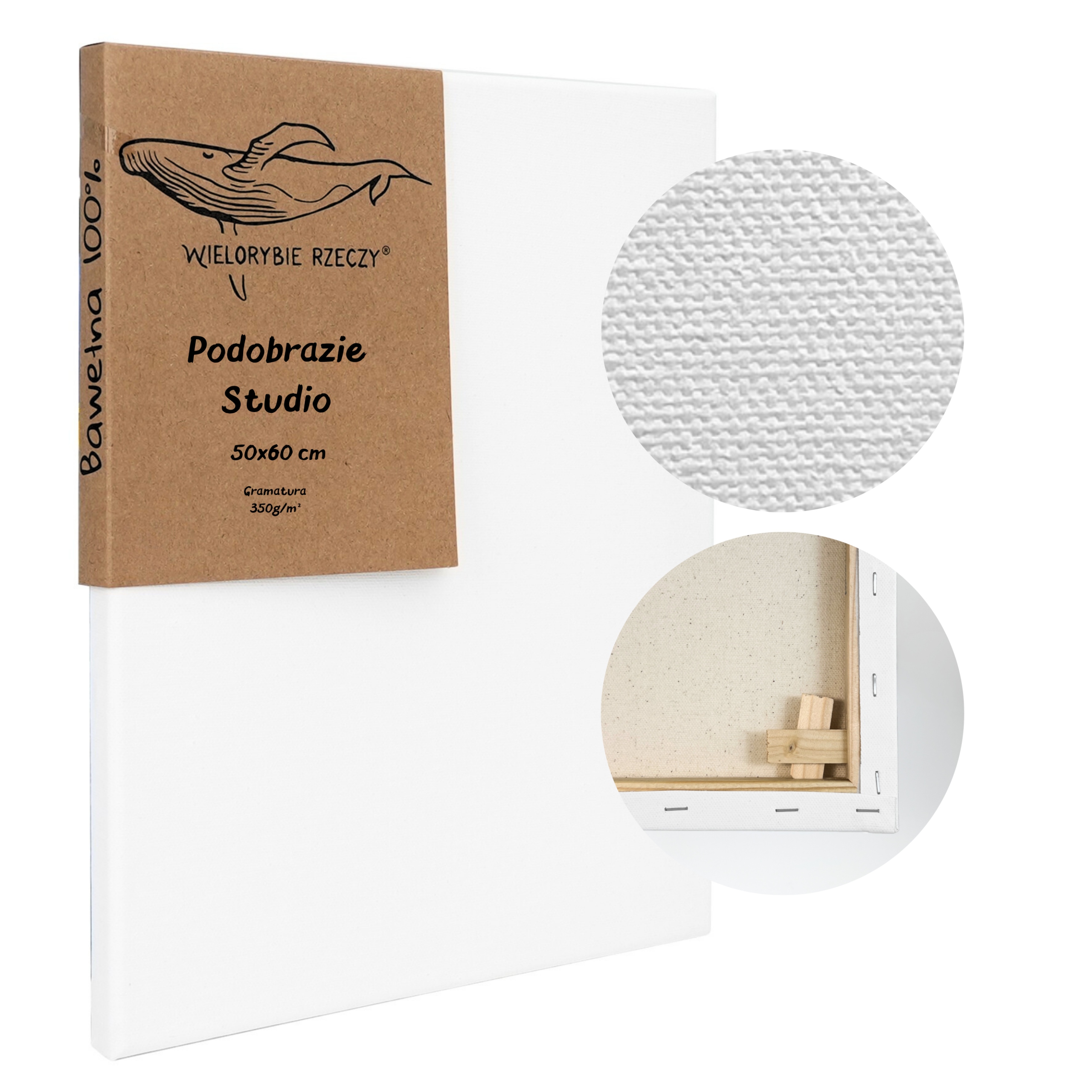 Podobrazie malarskie płótno 50 cm x 60 cm Wielorybie Rzeczy 3 szt.