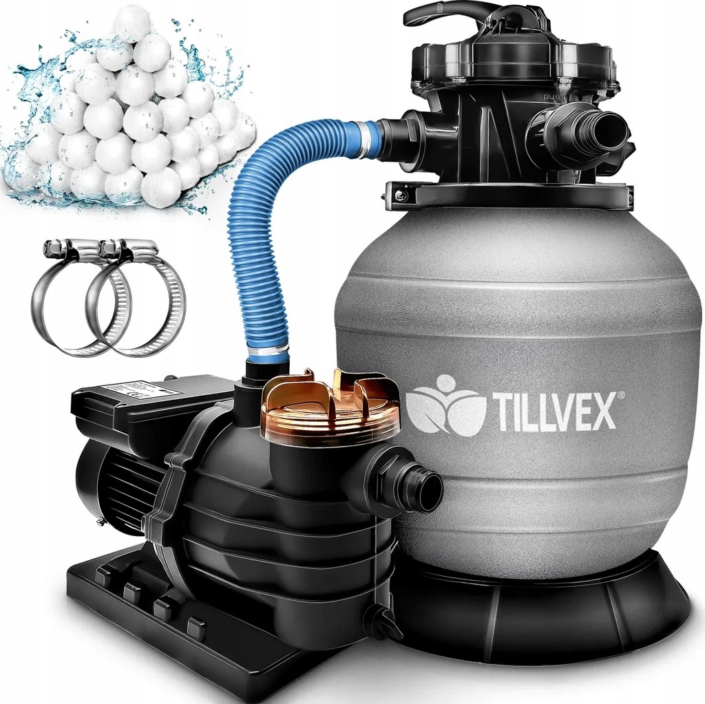 Tillvex systém pískových filtrů do bazénu 10 m³/h filtrační kuličky 800 g