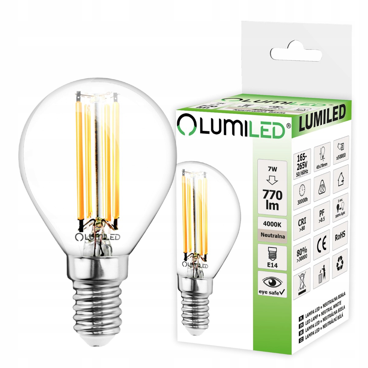 

Żarówka Led Kulka E14 7W 4000K Filament Lumiled
