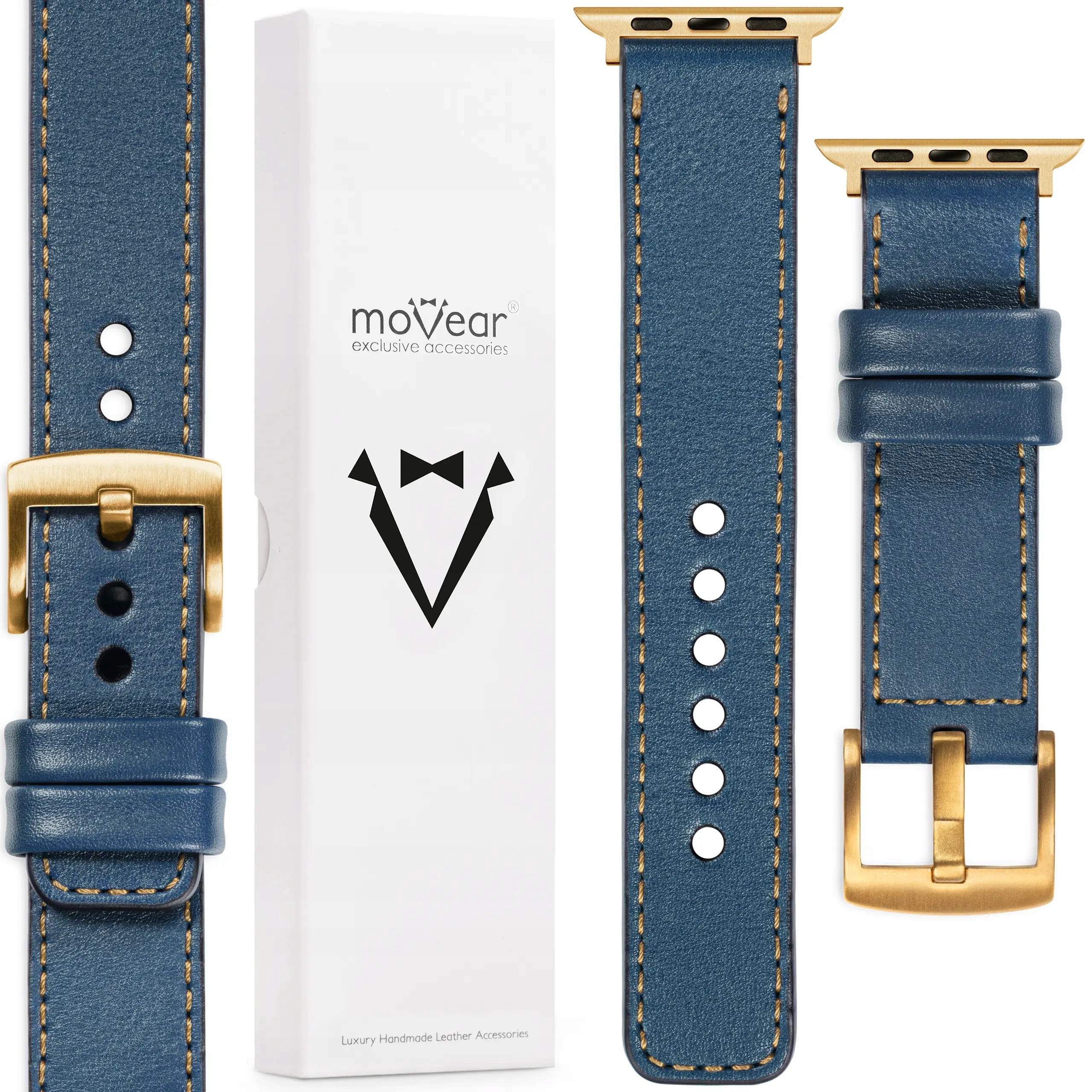 Kožený řemínek pro Apple Watch 42/41/40/38 mm Handmade Modrý Movear