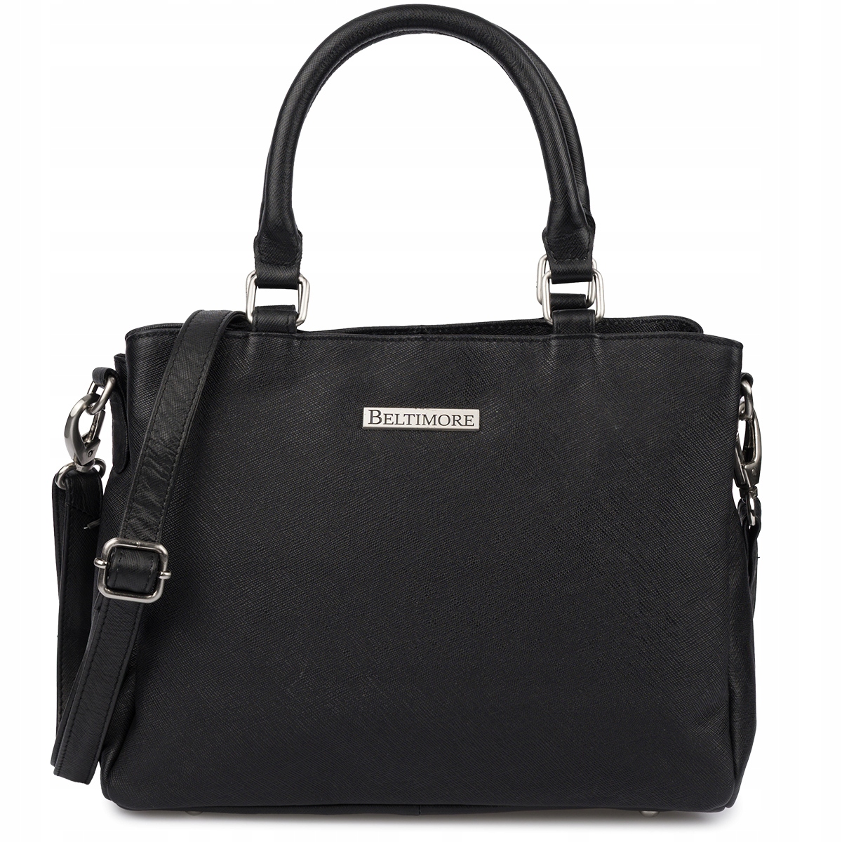 Dámská kožená kabelka, malý kufřík, prémiová kůže, černá Beltimore