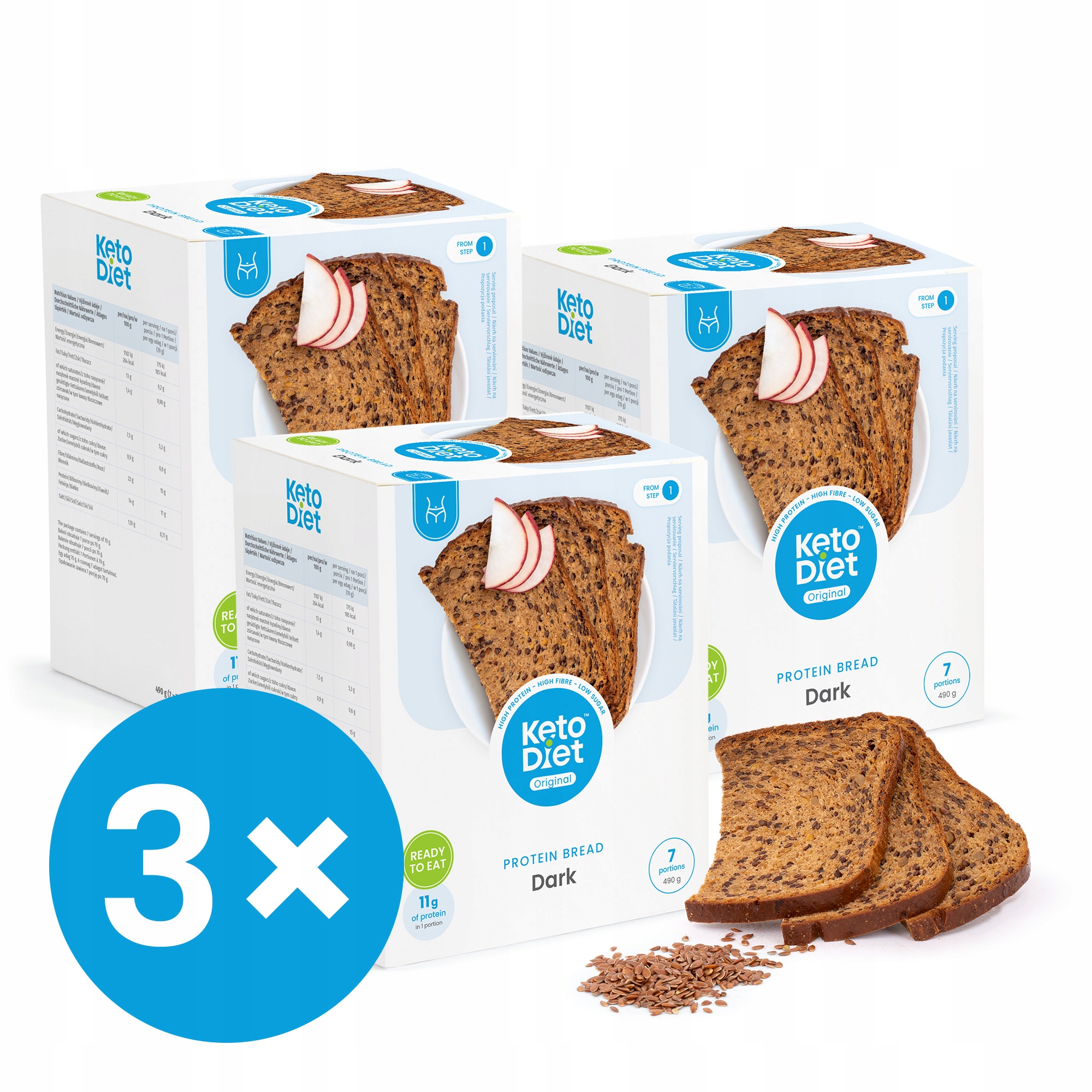 Levně KetoDiet Proteinový chléb tmavý Multipack 3 balení (21 porcí)